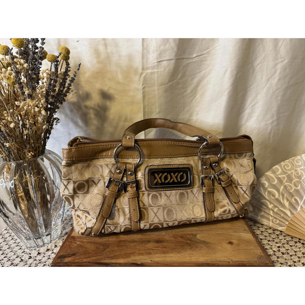 Vintage Y2K XOXO Brown and Beige Logo Print Shoulder Bag‎